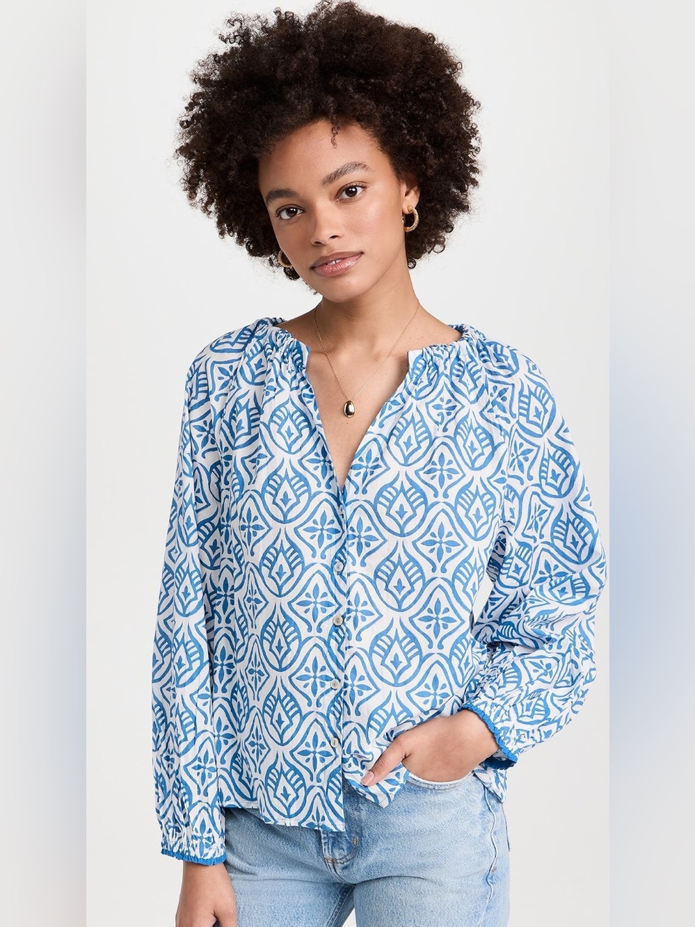 Velvet by Graham & Spencer Marian Top in Blue/White, Size Large